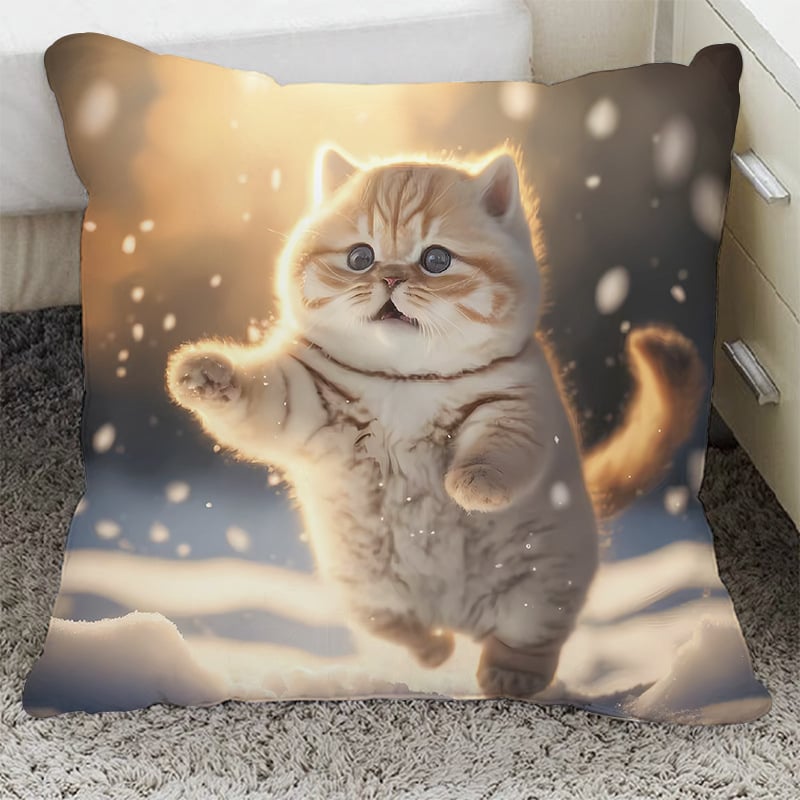 Възглавница с плюшен калъф и пълнеж от PP памук, квадратна форма, котешки дизайн за диван, хол и офис