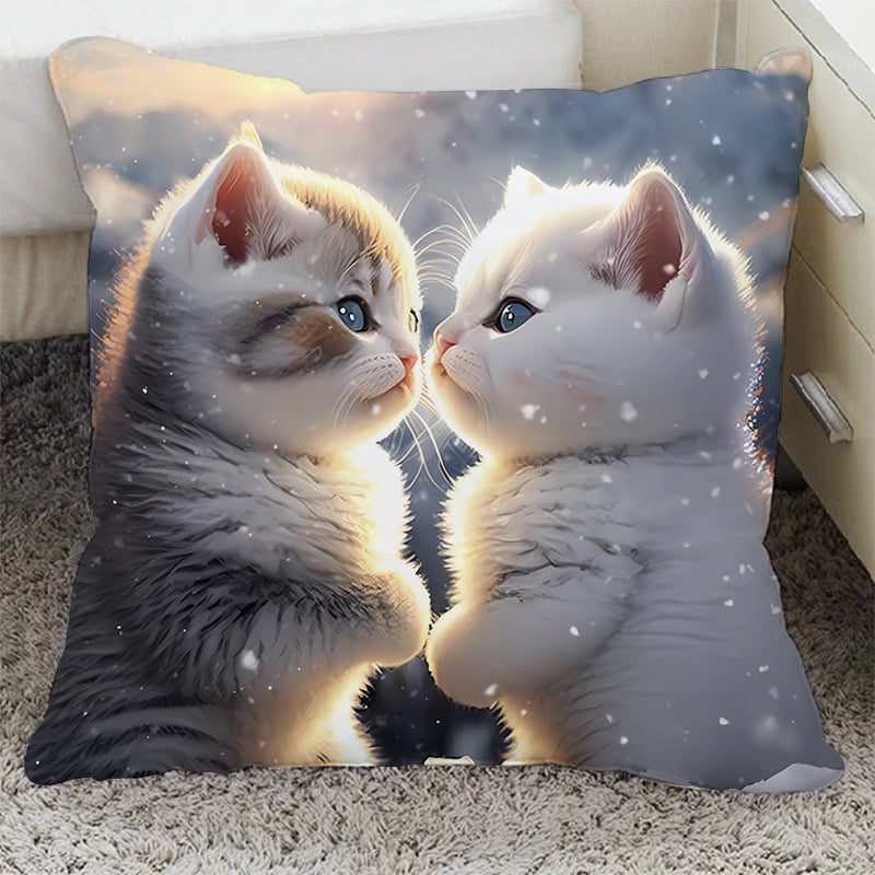 Възглавница с плюшен калъф и пълнеж от PP памук, квадратна форма, котешки дизайн за диван, хол и офис