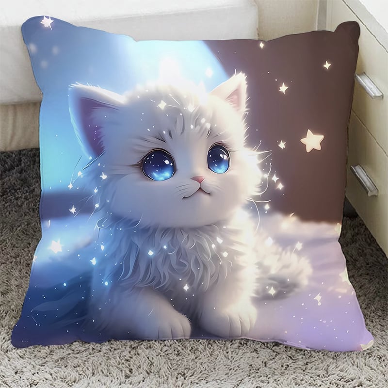 Възглавница с плюшен калъф и пълнеж от PP памук, квадратна форма, котешки дизайн за диван, хол и офис
