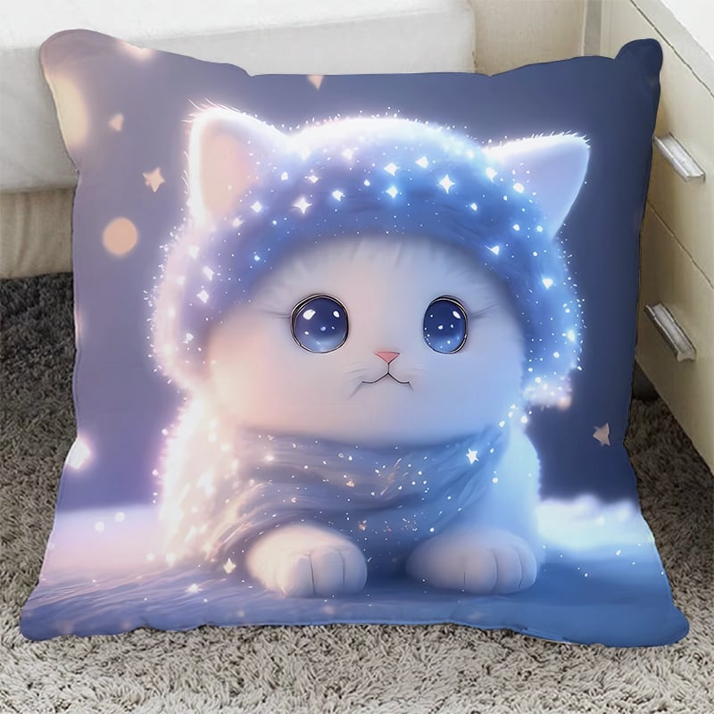 Възглавница с плюшен калъф и пълнеж от PP памук, квадратна форма, котешки дизайн за диван, хол и офис