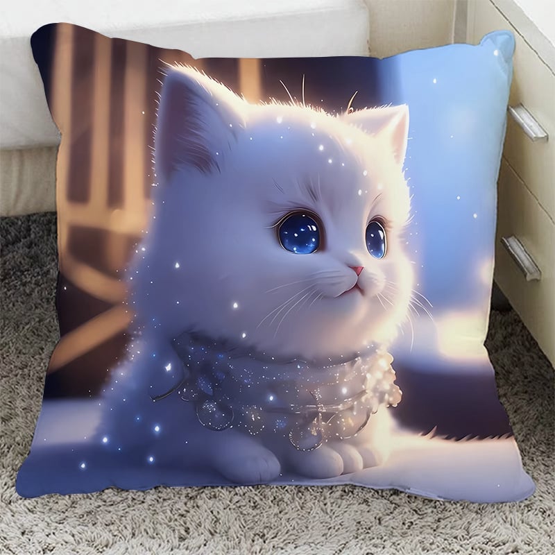 Възглавница с плюшен калъф и пълнеж от PP памук, квадратна форма, котешки дизайн за диван, хол и офис