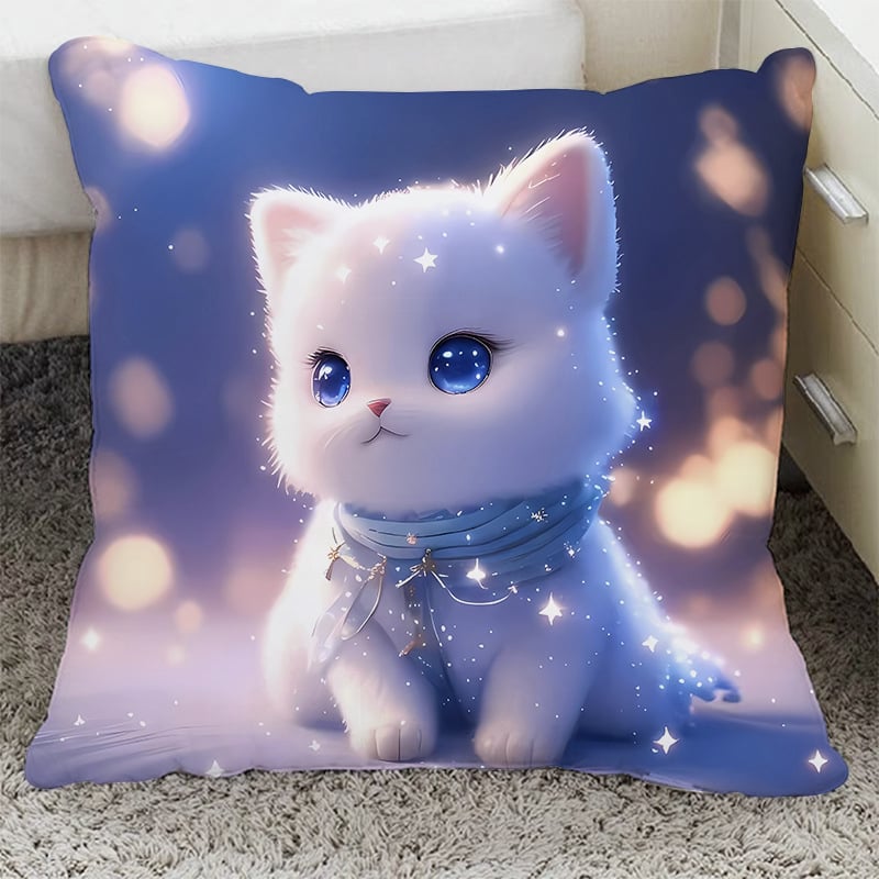 Възглавница с плюшен калъф и пълнеж от PP памук, квадратна форма, котешки дизайн за диван, хол и офис