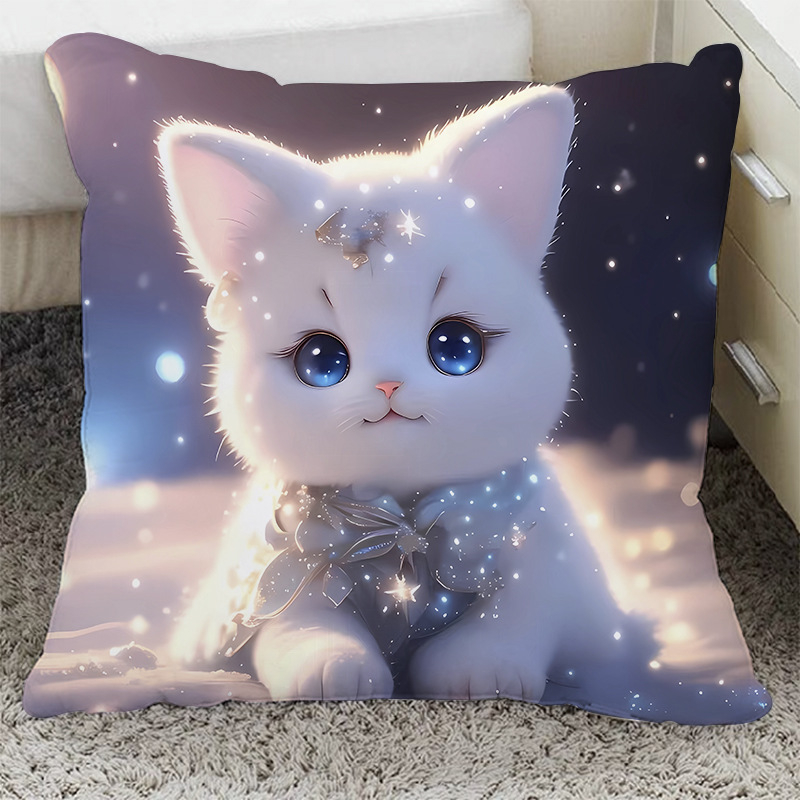 Възглавница с плюшен калъф и пълнеж от PP памук, квадратна форма, котешки дизайн за диван, хол и офис