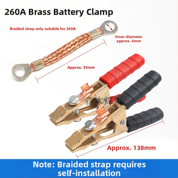 Baterijos laikiklis su grynu vario krokodilo klipu, laidų jungtis ir sustiprinta žemės skava