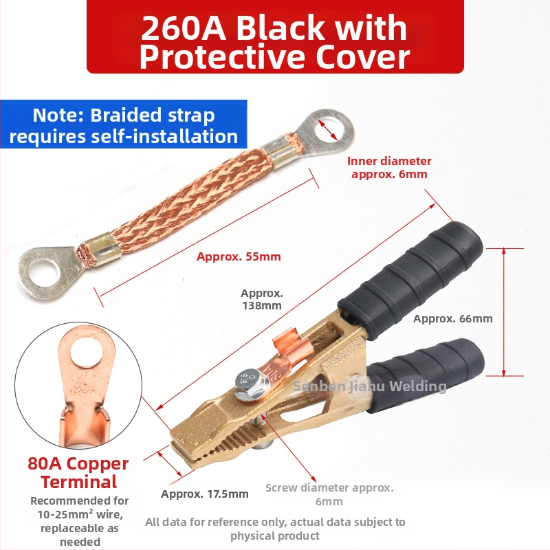 Baterijos laikiklis su grynu vario krokodilo klipu, laidų jungtis ir sustiprinta žemės skava