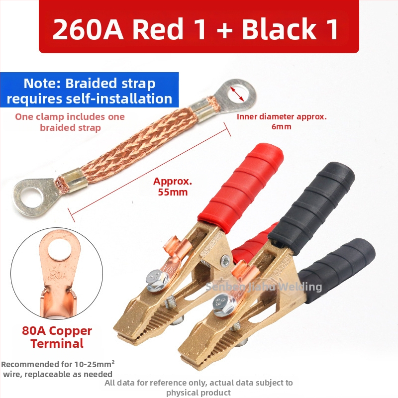 Baterijos laikiklis su grynu vario krokodilo klipu, laidų jungtis ir sustiprinta žemės skava