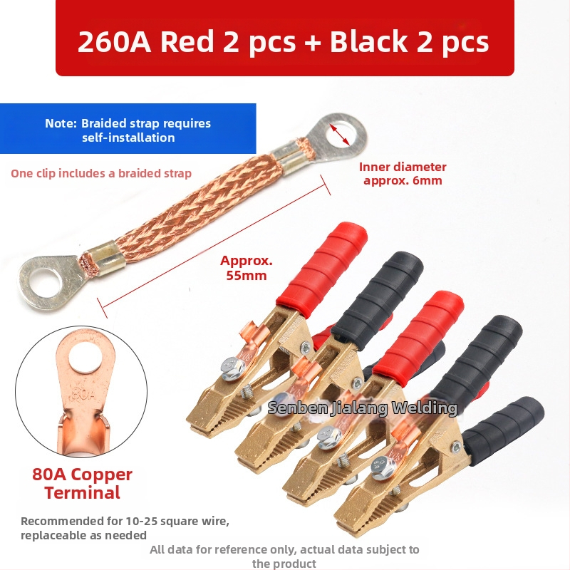 Baterijos laikiklis su grynu vario krokodilo klipu, laidų jungtis ir sustiprinta žemės skava