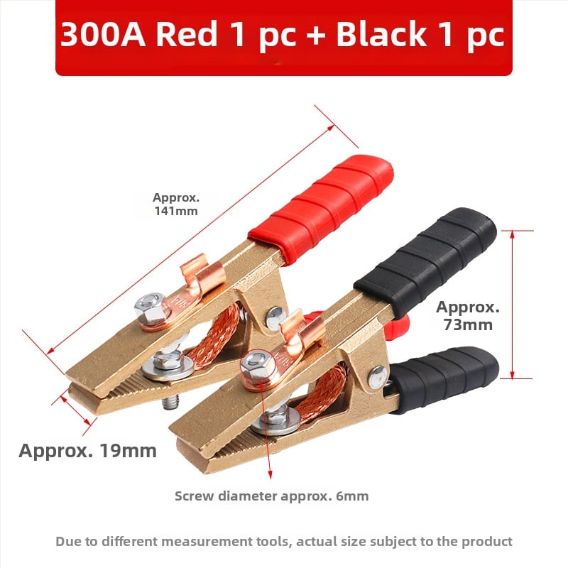 Baterijos laikiklis su grynu vario krokodilo klipu, laidų jungtis ir sustiprinta žemės skava