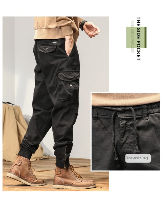 Vīriešu cargo bikses ar taisnu piegriezumu, flīsa odere, kokvilnas maisījuma audums, vidēja jostas vieta, ar vairākām kabatām