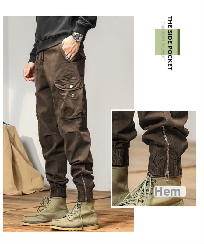 Vīriešu cargo bikses ar taisnu piegriezumu, flīsa odere, kokvilnas maisījuma audums, vidēja jostas vieta, ar vairākām kabatām