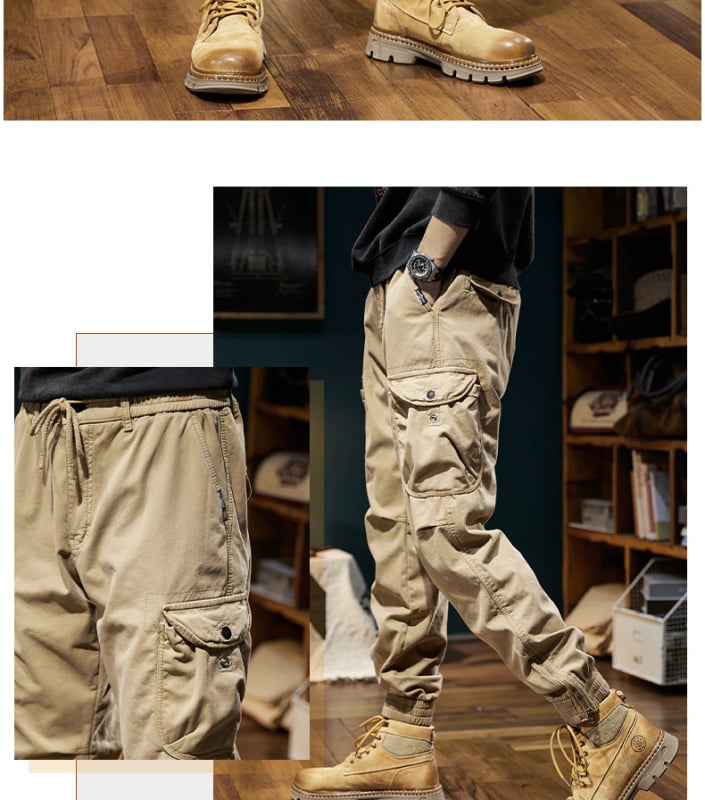Vīriešu cargo bikses ar taisnu piegriezumu, flīsa odere, kokvilnas maisījuma audums, vidēja jostas vieta, ar vairākām kabatām