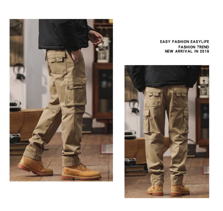 Vīriešu cargo bikses ar taisnu piegriezumu, flīsa odere, kokvilnas maisījuma audums, vidēja jostas vieta, ar vairākām kabatām