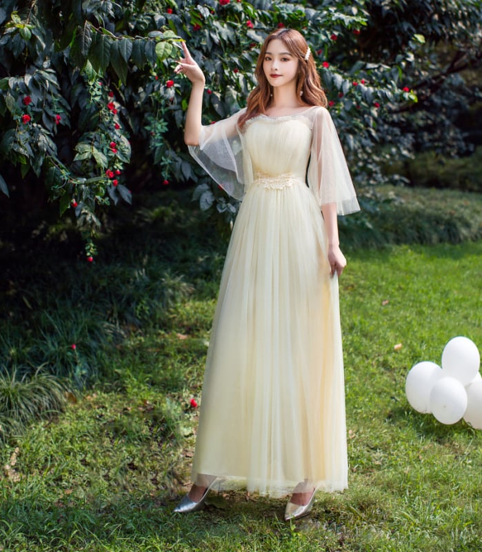 Yaoleen Κλασικό φόρεμα κουμπάρας από δίχτυ, 90–95% πολυεστέρας, μακρύ, κομψό στυλ