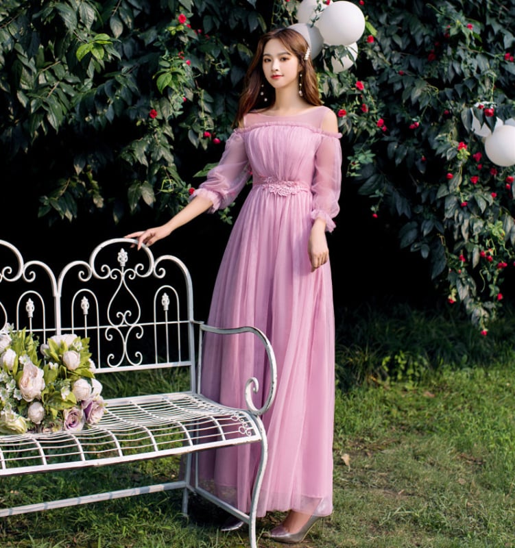 Yaoleen Κλασικό φόρεμα κουμπάρας από δίχτυ, 90–95% πολυεστέρας, μακρύ, κομψό στυλ