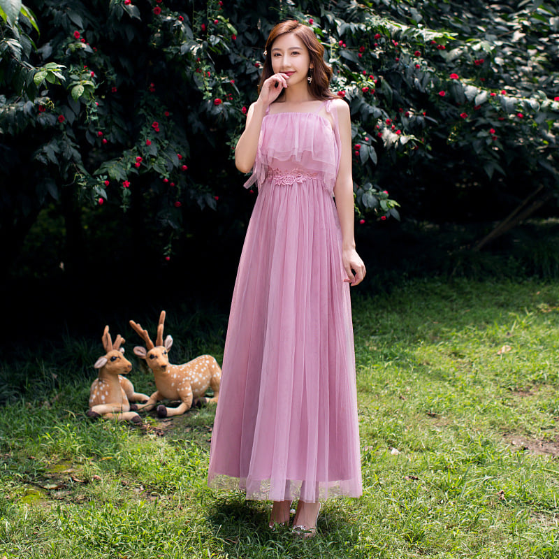 Yaoleen Κλασικό φόρεμα κουμπάρας από δίχτυ, 90–95% πολυεστέρας, μακρύ, κομψό στυλ