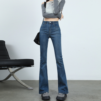 Τζιν από ντένιμ με υψηλή μέση, ελαφρώς φαρδιά γραμμή, με υψηλή ελαστικότητα και επένδυση φλίς για φθινοπωρινό/χειμερινό