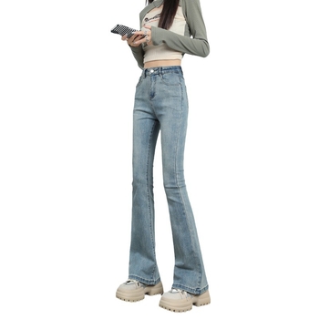 Τζιν από ντένιμ με υψηλή μέση, ελαφρώς φαρδιά γραμμή, με υψηλή ελαστικότητα και επένδυση φλίς για φθινοπωρινό/χειμερινό