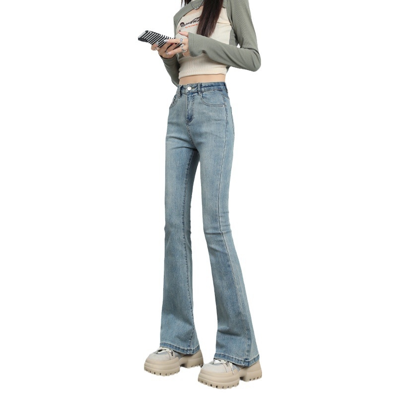 Τζιν από ντένιμ με υψηλή μέση, ελαφρώς φαρδιά γραμμή, με υψηλή ελαστικότητα και επένδυση φλίς για φθινοπωρινό/χειμερινό