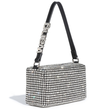 Dalan Mala kvadratna večernja torbica s kristalima, s remenom za crossbody i ručkom
