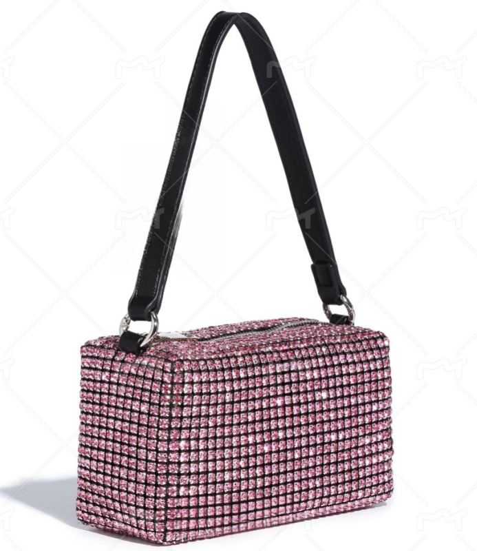 Dalan Mala kvadratna večernja torbica s kristalima, s remenom za crossbody i ručkom