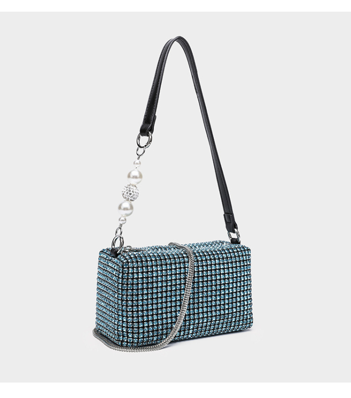 Dalan Mala kvadratna večernja torbica s kristalima, s remenom za crossbody i ručkom