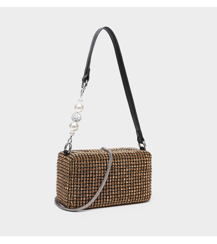 Dalan Mala kvadratna večernja torbica s kristalima, s remenom za crossbody i ručkom