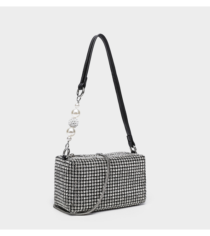 Dalan Mala kvadratna večernja torbica s kristalima, s remenom za crossbody i ručkom