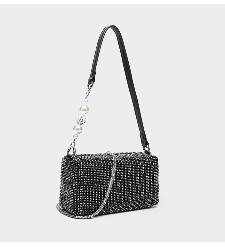 Dalan Mala kvadratna večernja torbica s kristalima, s remenom za crossbody i ručkom