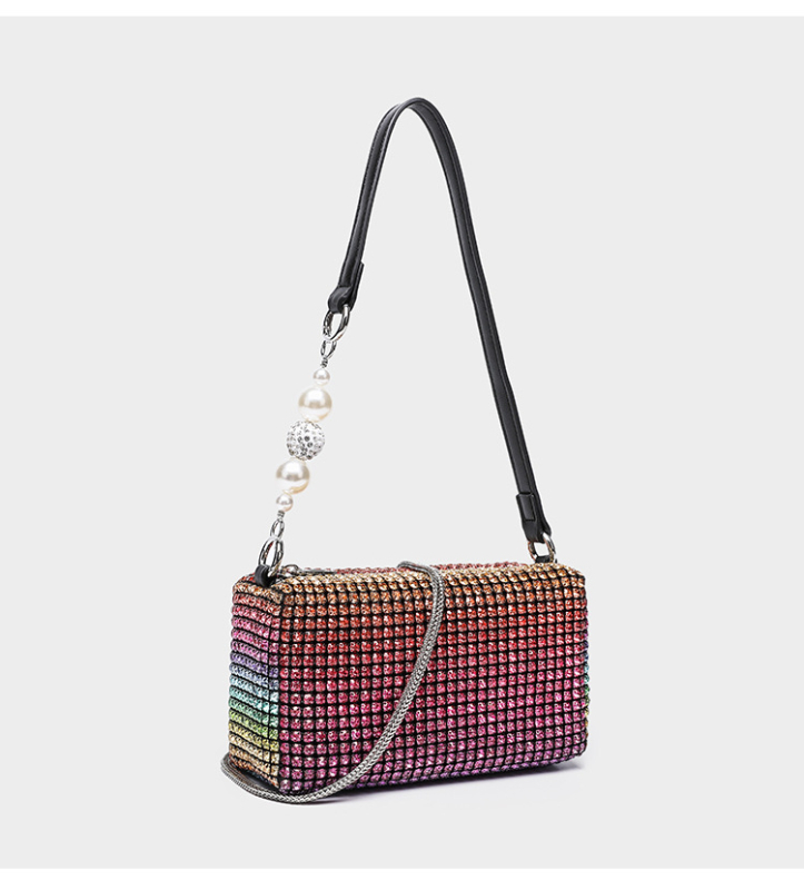 Dalan Mala kvadratna večernja torbica s kristalima, s remenom za crossbody i ručkom