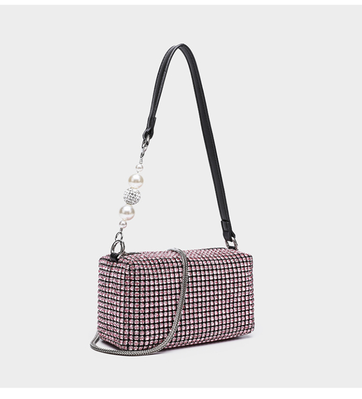 Dalan Mala kvadratna večernja torbica s kristalima, s remenom za crossbody i ručkom