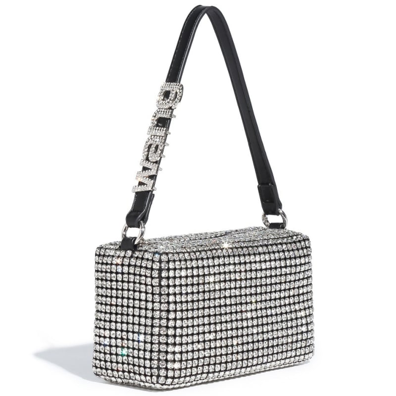Dalan Mala kvadratna večernja torbica s kristalima, s remenom za crossbody i ručkom
