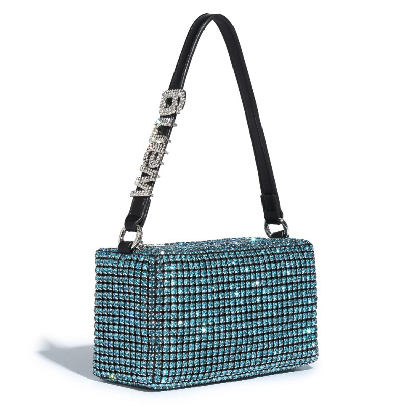 Dalan Mala kvadratna večernja torbica s kristalima, s remenom za crossbody i ručkom