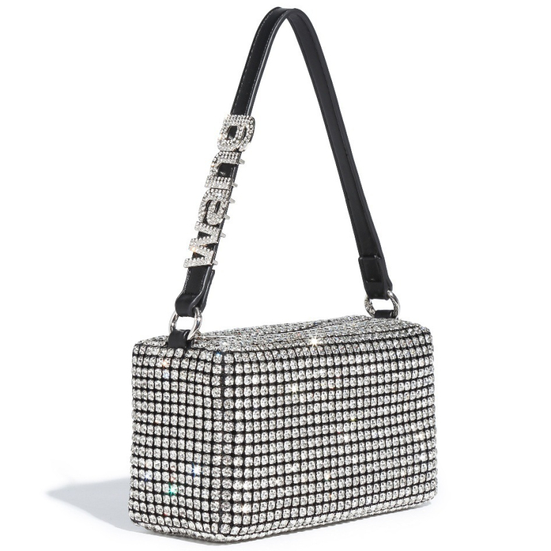 Dalan Mala kvadratna večernja torbica s kristalima, s remenom za crossbody i ručkom