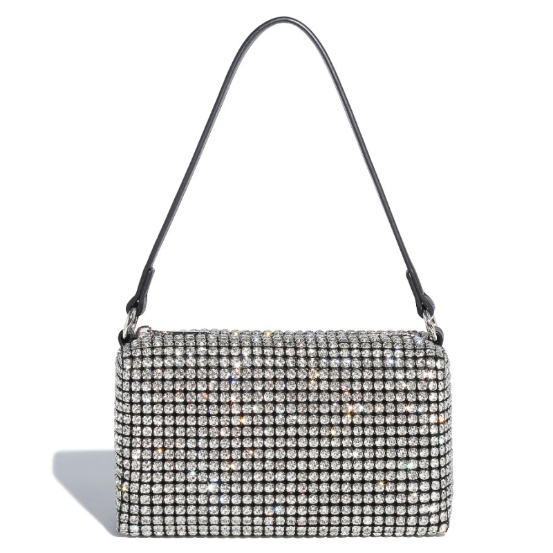 Dalan Mala kvadratna večernja torbica s kristalima, s remenom za crossbody i ručkom