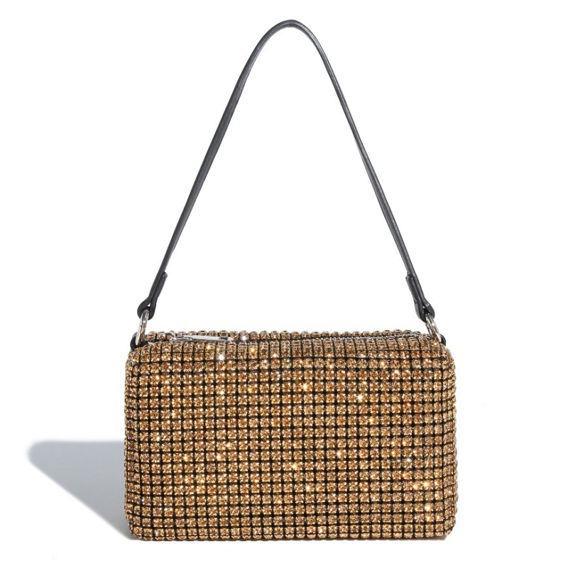 Dalan Mala kvadratna večernja torbica s kristalima, s remenom za crossbody i ručkom