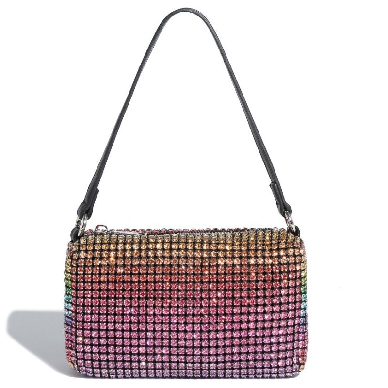 Dalan Mala kvadratna večernja torbica s kristalima, s remenom za crossbody i ručkom
