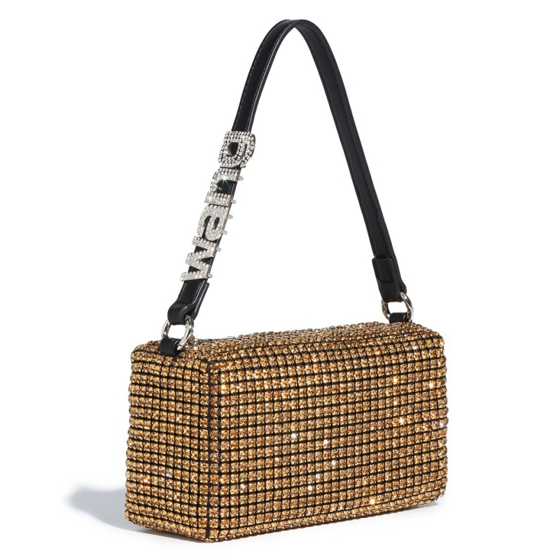 Dalan Mala kvadratna večernja torbica s kristalima, s remenom za crossbody i ručkom
