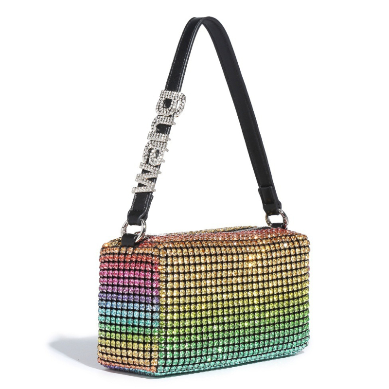 Dalan Mala kvadratna večernja torbica s kristalima, s remenom za crossbody i ručkom