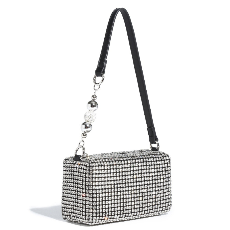 Dalan Mala kvadratna večernja torbica s kristalima, s remenom za crossbody i ručkom