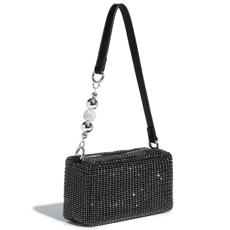 Dalan Mala kvadratna večernja torbica s kristalima, s remenom za crossbody i ručkom
