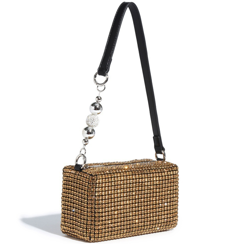 Dalan Mala kvadratna večernja torbica s kristalima, s remenom za crossbody i ručkom