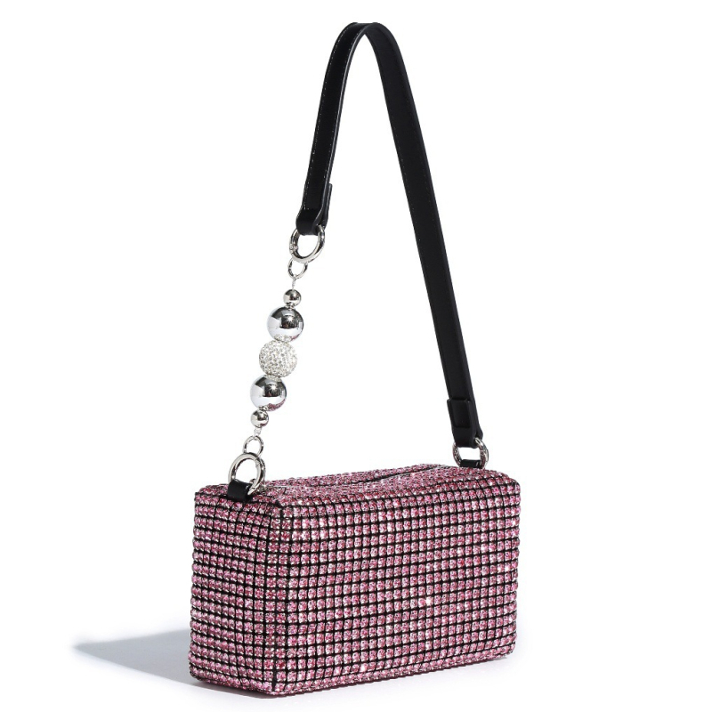 Dalan Mala kvadratna večernja torbica s kristalima, s remenom za crossbody i ručkom