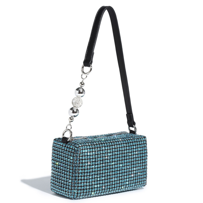 Dalan Mala kvadratna večernja torbica s kristalima, s remenom za crossbody i ručkom