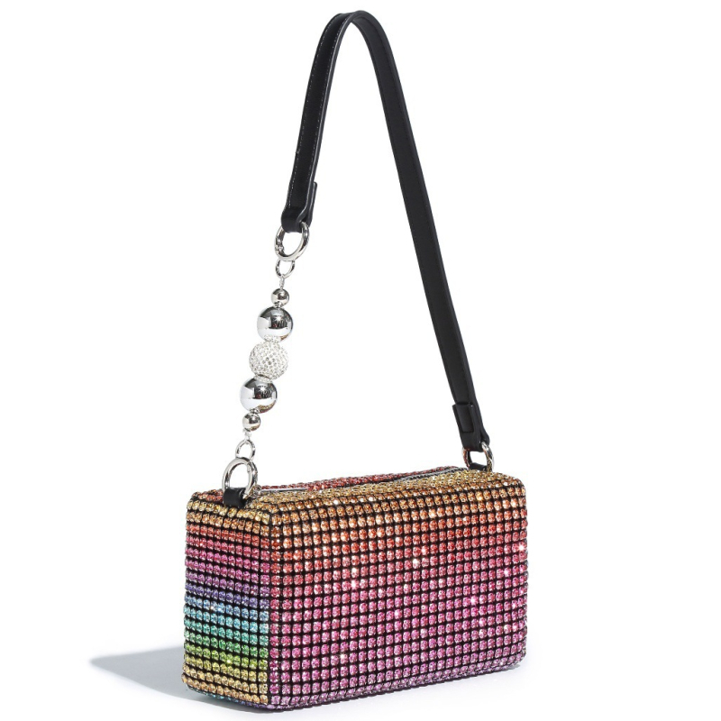 Dalan Mala kvadratna večernja torbica s kristalima, s remenom za crossbody i ručkom