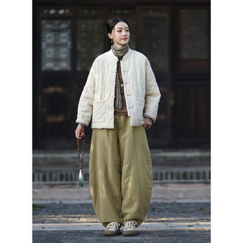 Moteriška budizmo stiliaus striukė su Kinijos nacionaliniu stiliumi, ramie-pamuko mišinys, užpildyta medvilne, žiema 2025