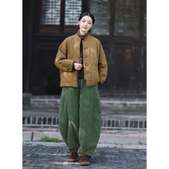 Moteriška budizmo stiliaus striukė su Kinijos nacionaliniu stiliumi, ramie-pamuko mišinys, užpildyta medvilne, žiema 2025