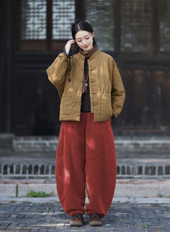 Moteriška budizmo stiliaus striukė su Kinijos nacionaliniu stiliumi, ramie-pamuko mišinys, užpildyta medvilne, žiema 2025