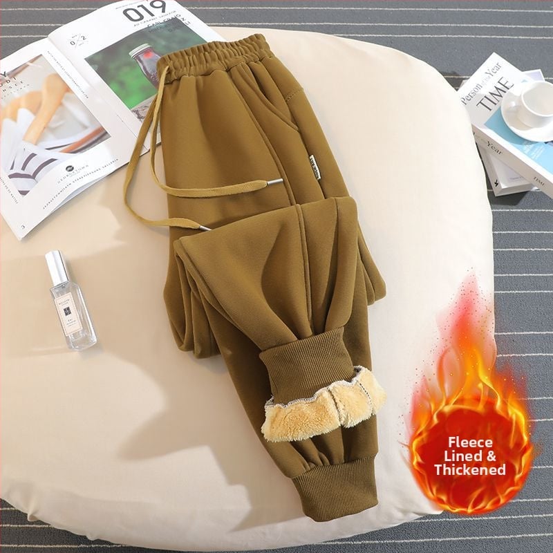 Moterų harėm jogger kelnės su fliso viduje, vilninis audinys, 50–70% vilnos, laisvas kirpimas, žiema 2025