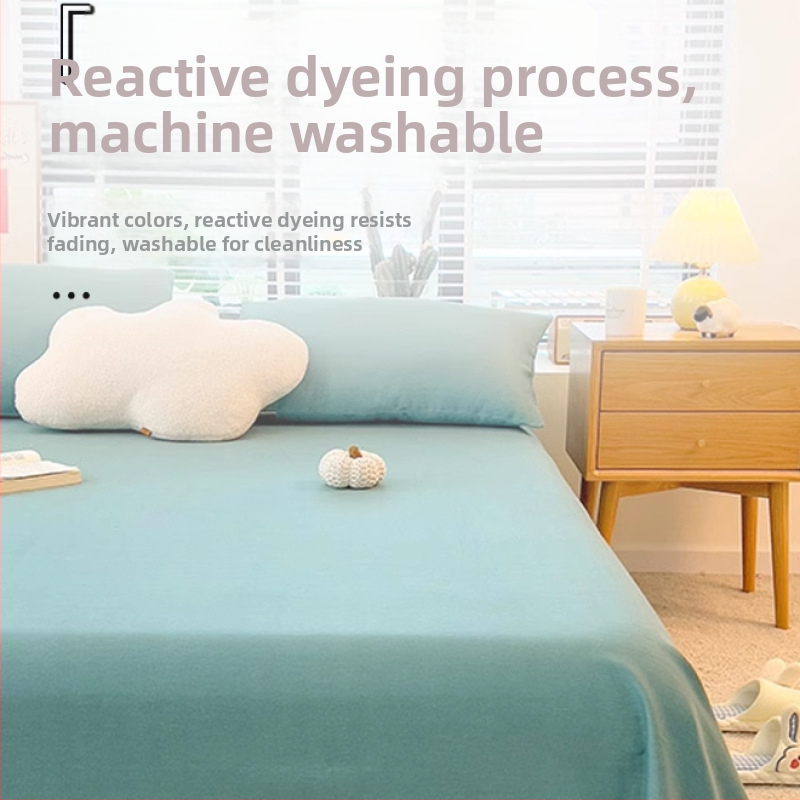 Комплект чаршафи от бръснат памук с твил, 3 части, еднотонен модел, реактивно боядисани, подходящи за всички сезони