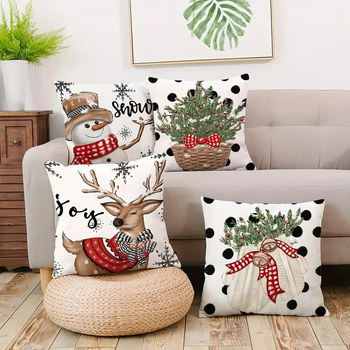 Калъф за възглавница - къс плюш, карикатурен принт, печат, коледен стил